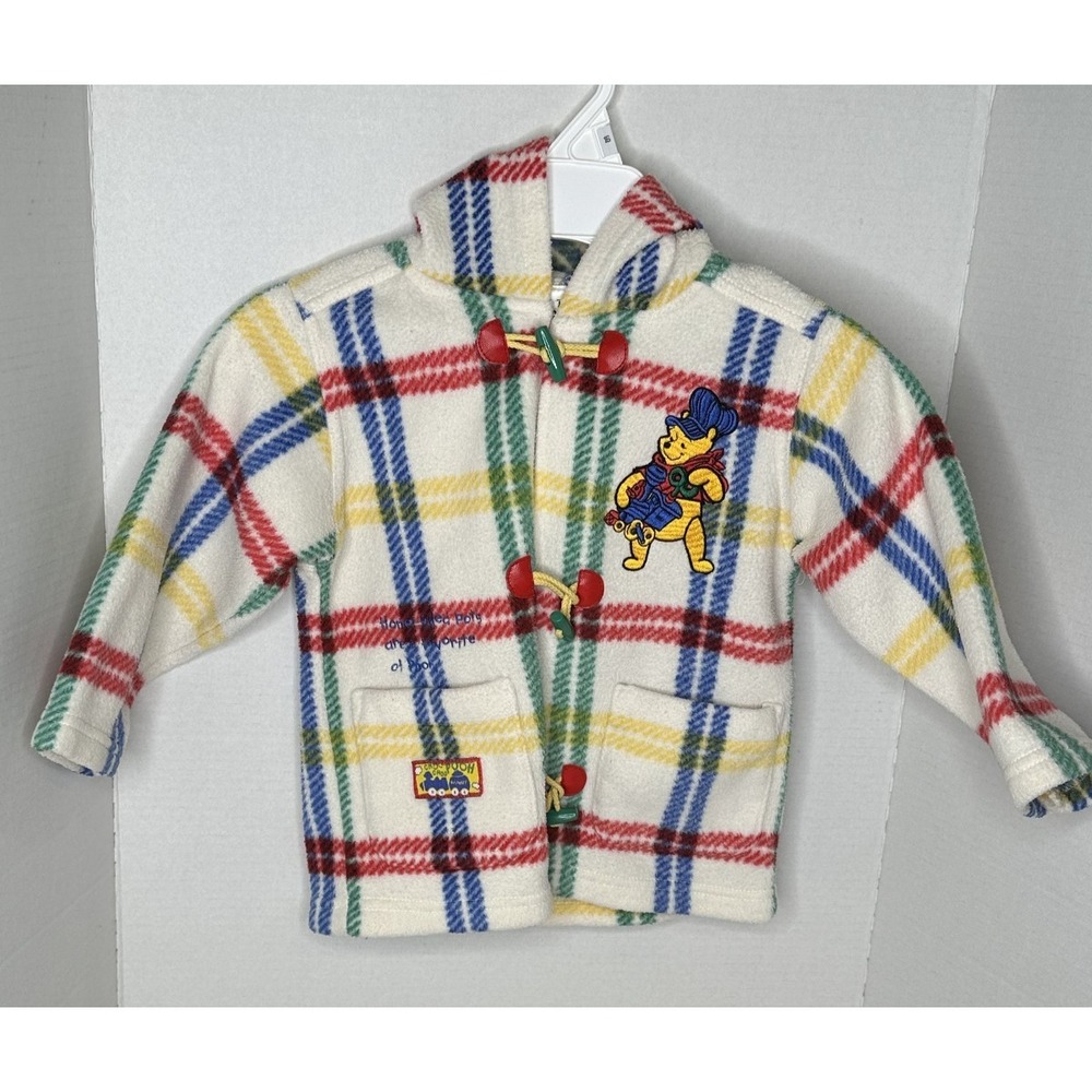 Vintage 90's Disney Embroidered Winnie the Pooh Hooded Fleece Flannel Jacket 3T
